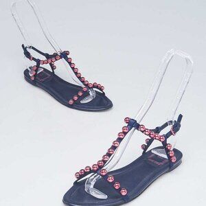 Christian Dior Navy Blue Satin Beaded Sandals Size 6.5/37